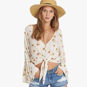 Billabong Lust Wild Woven floral bell sleeve top // sz Large